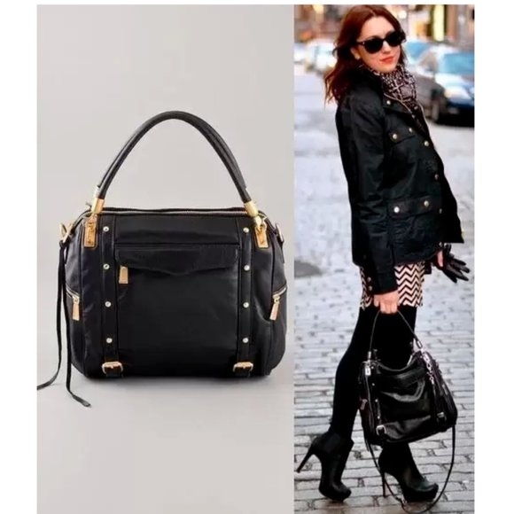Rebecca Minkoff  Studded Cupid Satchel Black Color With Gold tone Hardware - Picture 1 of 16
